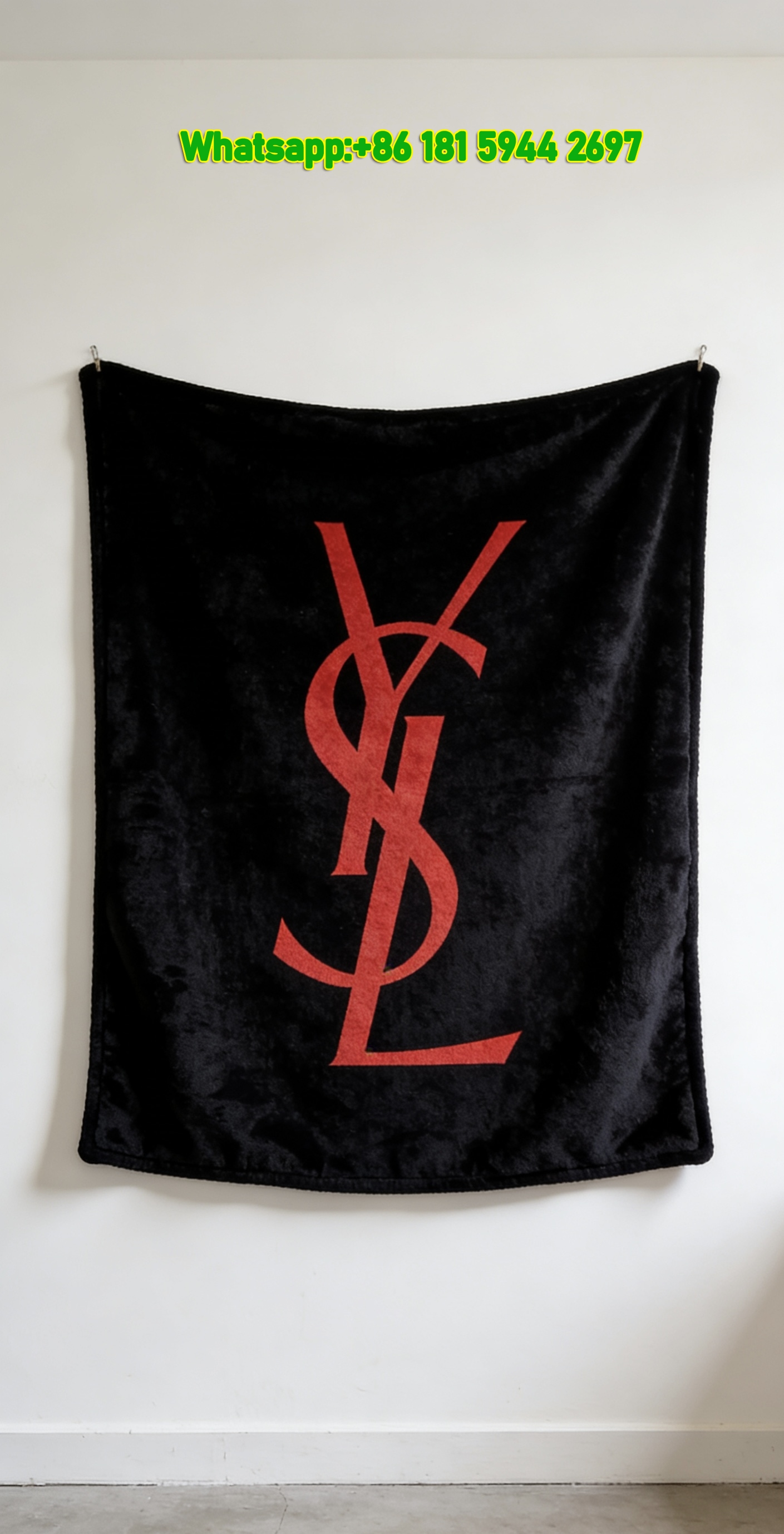 Yves Saint Laurent YSL Black Red Monogram Logo Print Flannel Sofa Throw Blanket Luxury Minimalist Decor Blanket IMG_3232